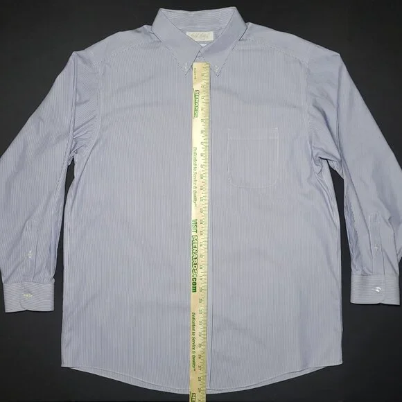 Roundtree & Yorke Mens Blue and White Striped Button Up Shirt Size 17 / 34 - Picture 7 of 11